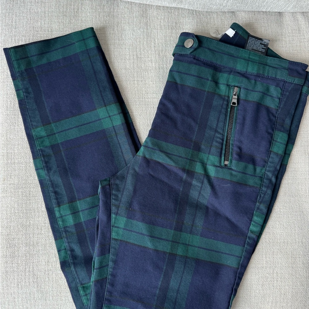 Green and Blue Plaid Skinny Pants